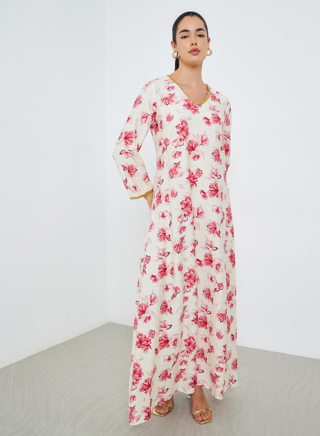 Amirah Women Floral Printed A-Line Jalabiya - Image 5